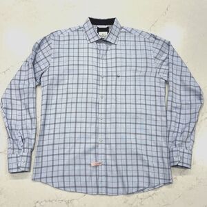 Tonello Italian Designer Blue Windowpane Dress Shirt 40cm Button Up Giza Cotton